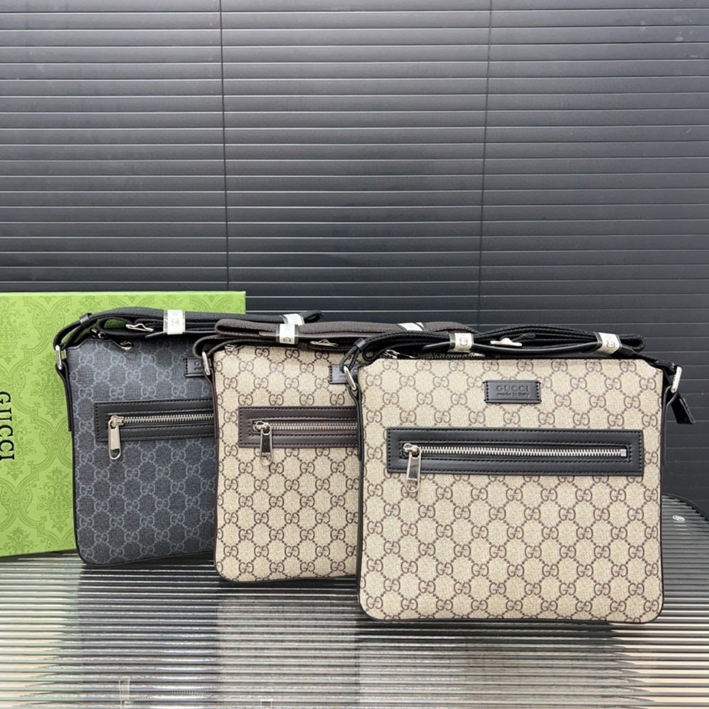 Gucci Black and Gray Messenger Bag with GG Monogram